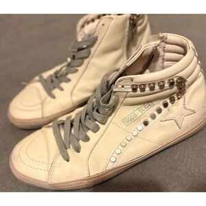 GOLDEN GOOSE GGDB‎ SLIDE White Leather Studded EU:40 US:10 Women Sneakers
